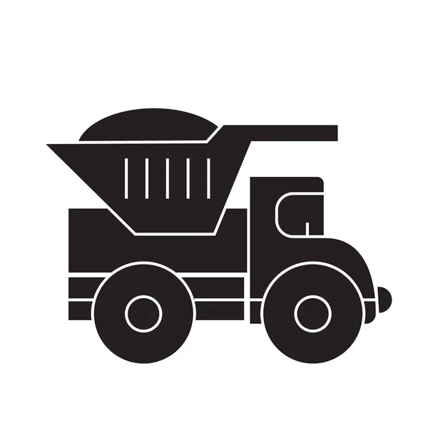 Camion à benne basculante icône concept vectoriel noir. Dump camion plat illustration, signe — Image vectorielle