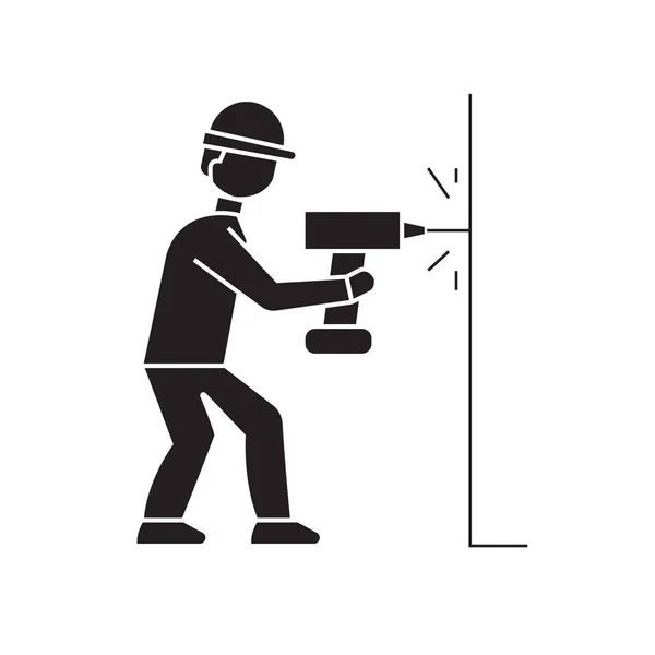 Drilling a hole in wall black vector concept icon. Drilling a hole in wall flat illustration, sign — Stock Illustration Drilling a hole in wall black vector concept icon. Drilling a hole in wall flat illustration, sign Vector Graphics