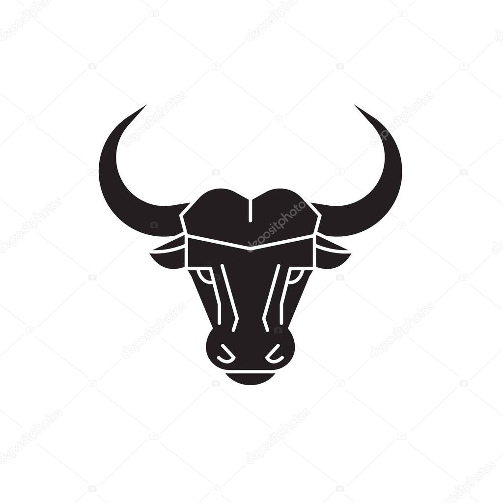 Buffalo head black vector concept icon. Buffalo head flat illustration, sign