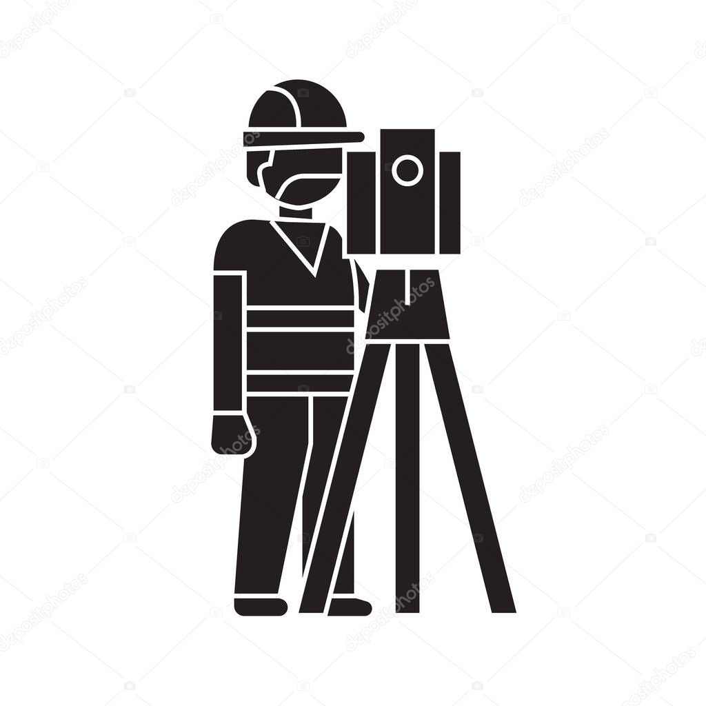 Building surveyor black vector concept icon. Building surveyor flat illustration, sign