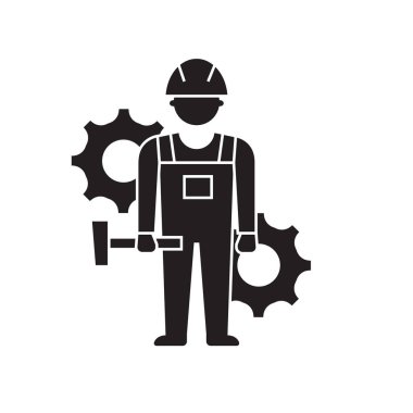 Mühendislik performans siyah vektör kavramı simge. Performans düz illüstrasyon mühendislik, oturum