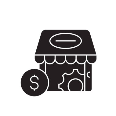 Finans ayarları siyah vektör kavramı simgesi. Finans ayarları düz illüstrasyon, işareti