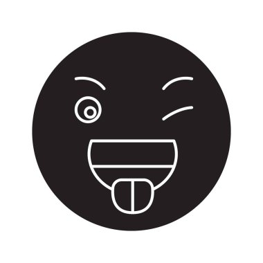 Komik emoji siyah vektör kavramı simge. Komik emoji düz illüstrasyon işareti