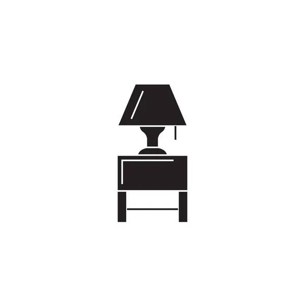 Nightstand with a lamp black vector concept icon.  nightstand with a lamp flat illustration, sign — Stock Vector