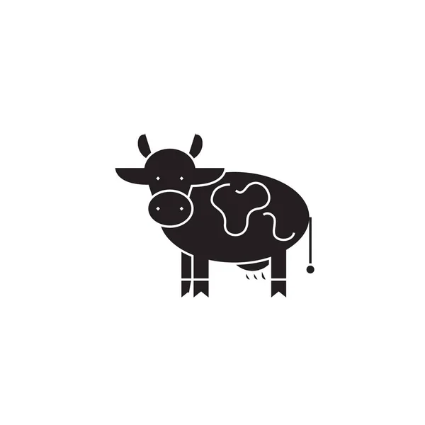 Farm cow black vector concept icon. Farm cow flat illustration, sign — Stock Vector