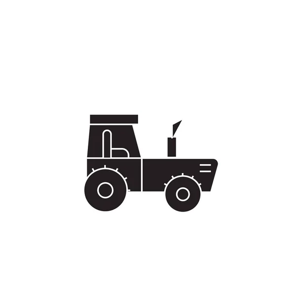 Agritourisme tracteur noir vecteur concept icône. Tracteur agricole illustration plate, panneau — Image vectorielle