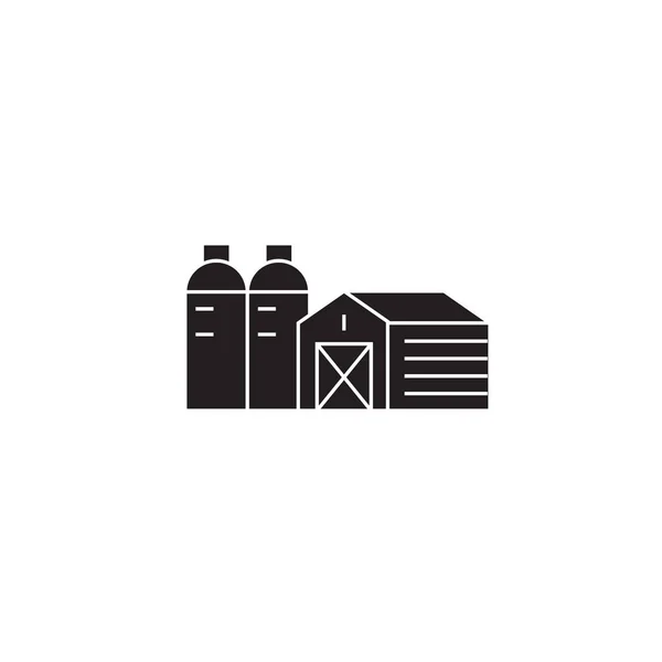 Farm, barn, silo black vector concept icon. Farm, barn, silo flat illustration, sign — Stock Vector