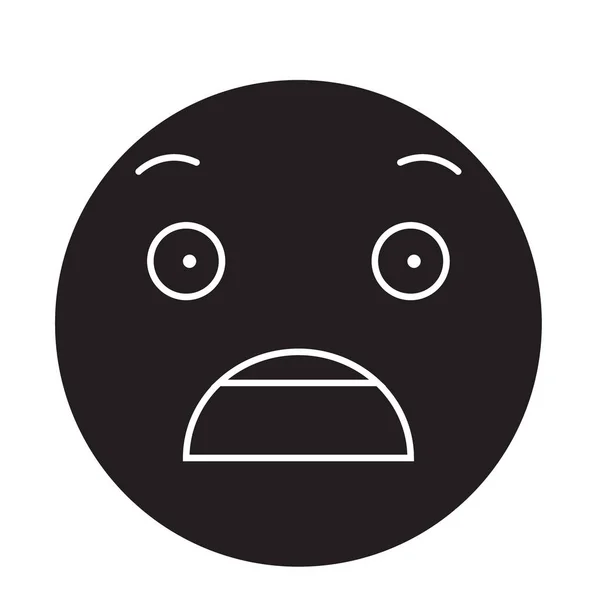 Angstig emoji zwarte vector concept pictogram. Angstig emoji platte illustratie, teken — Stockvector