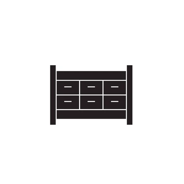 Cajón del gabinete de archivos icono concepto vector negro. Armario de archivos cajón ilustración plana, signo — Vector de stock