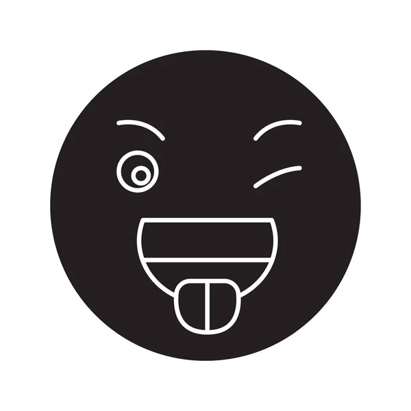 Ícone conceito vetor preto emoji engraçado. Emoji engraçado plana ilustração, sinal —  Vetores de Stock