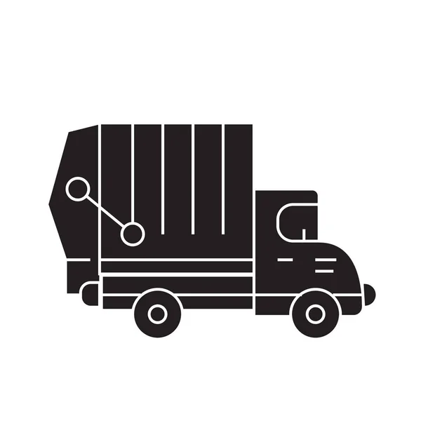 Camion poubelle icône concept vectoriel noir. camion à ordures illustration plate, signe — Image vectorielle
