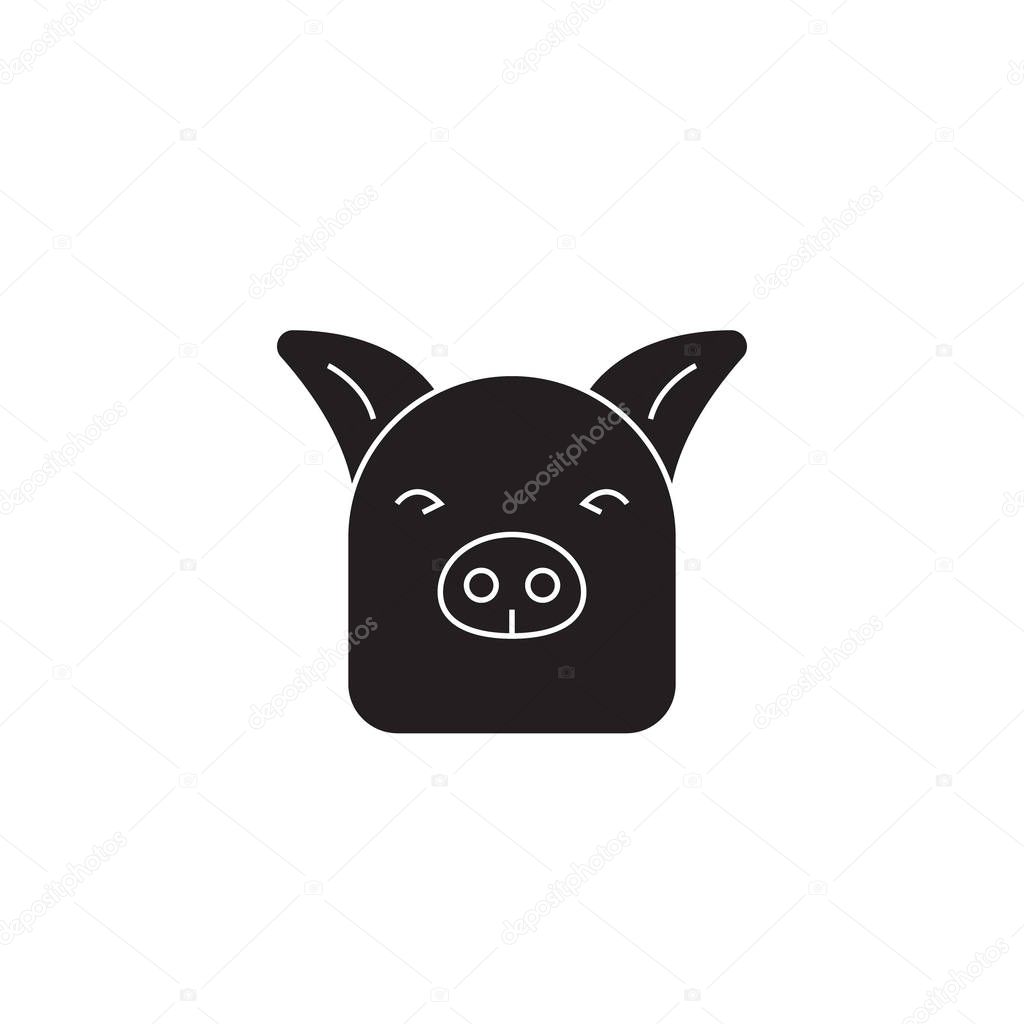 Farm pig black vector concept icon. Farm pig flat illustration, sign