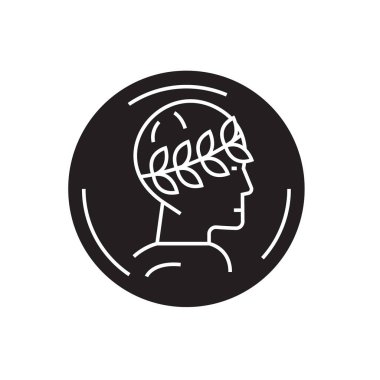 Yunanca bir defne çelengi siyah vektör kavramı simgesi olarak. Yunanca bir defne çelengi düz illüstrasyon, işaret olarak