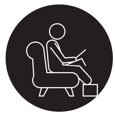 Ev siyah vektör kavramı simgesinin dizüstü bilgisayarda çalışan adam. Ev düz illüstrasyon, işaret, dizüstü bilgisayarda çalışan adam