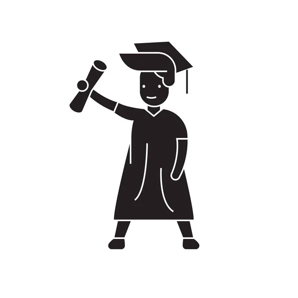 Icono de concepto de vector negro estudiante graduado. Graduado estudiante ilustración plana, signo — Vector de stock