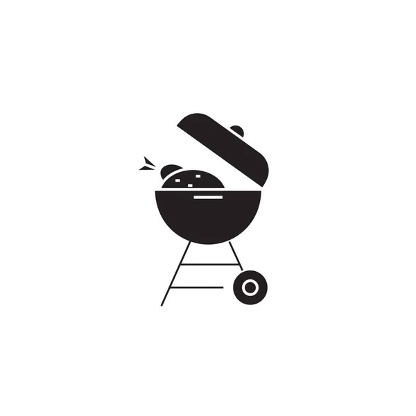 Grill temps noir vecteur concept icône. Grill temps illustration plate, signe — Image vectorielle