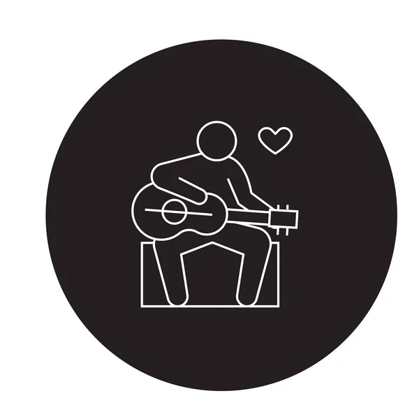 Guitar player vetor preto ícone conceito. Guitarrista plana ilustração, sinal — Vetor de Stock