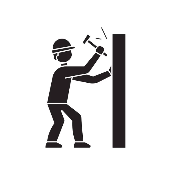 Hammering a nail black vector concept icon. Hammering a nail flat illustration, sign