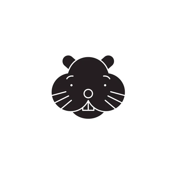Hamster hoofd zwarte vector concept pictogram. Hamster hoofd plat illustratie, teken — Stockvector