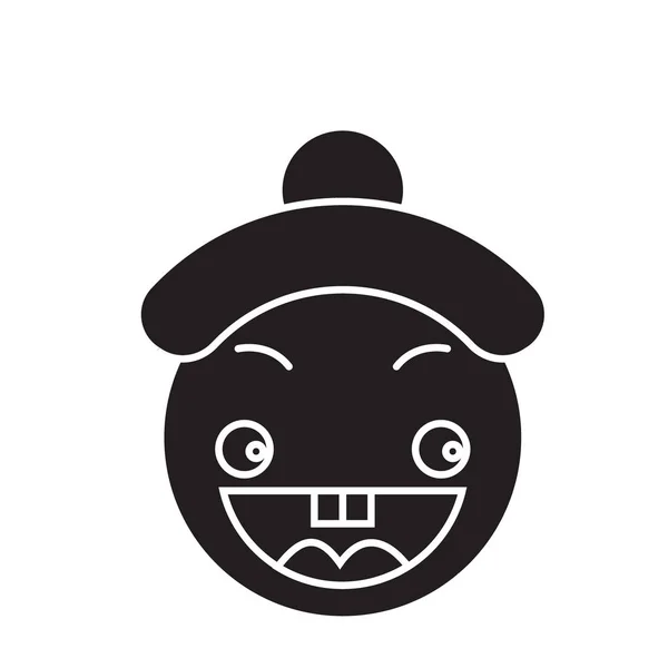 Feliz chinês emoji vetor preto ícone conceito. Feliz chinês emoji plana ilustração, sinal — Vetor de Stock