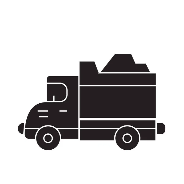 Ciężarówka ciężki czarny wektor koncepcja ikona. Ciężarowych płaskie ilustracja, znak — Wektor stockowy