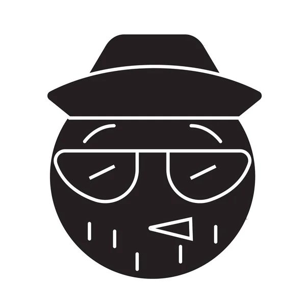 Hipster emoji μαύρο διάνυσμα έννοια εικονίδιο. Hipster emoji επίπεδη εικόνα, σύμβολο — Διανυσματικό Αρχείο
