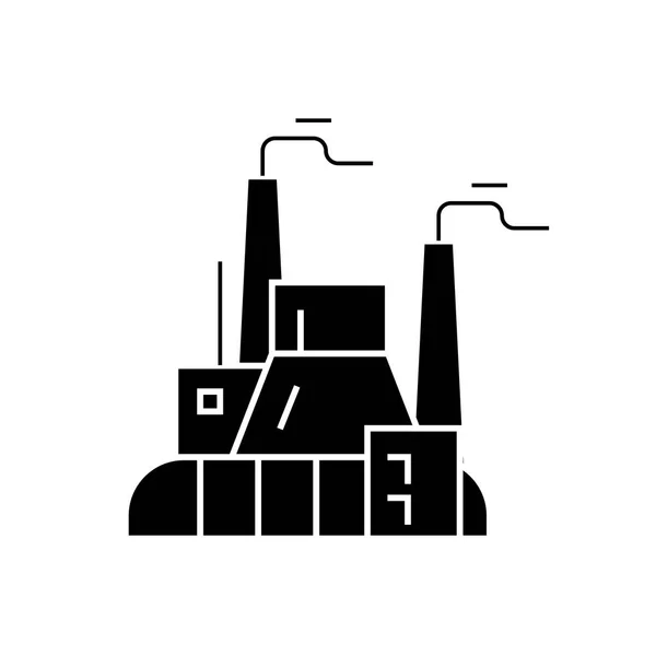 Fábrica industrial, planta de energía icono de concepto de vector negro. Fábrica industrial, ilustración plana de la central eléctrica, muestra — Vector de stock