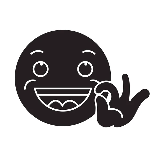 Olhando bom ícone conceito vetor preto emoji. Olhando bom emoji plana ilustração, sinal — Vetor de Stock