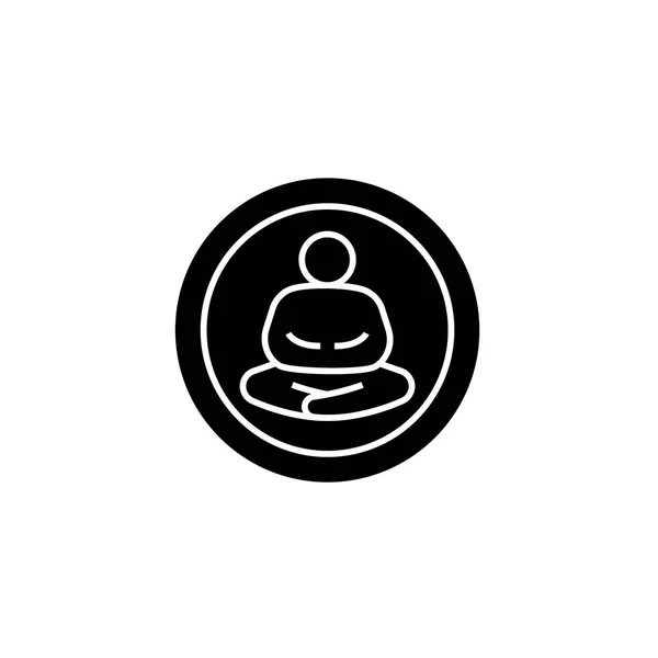 Méditation pose icône concept vectoriel noir. Méditation pose illustration plate, signe — Image vectorielle