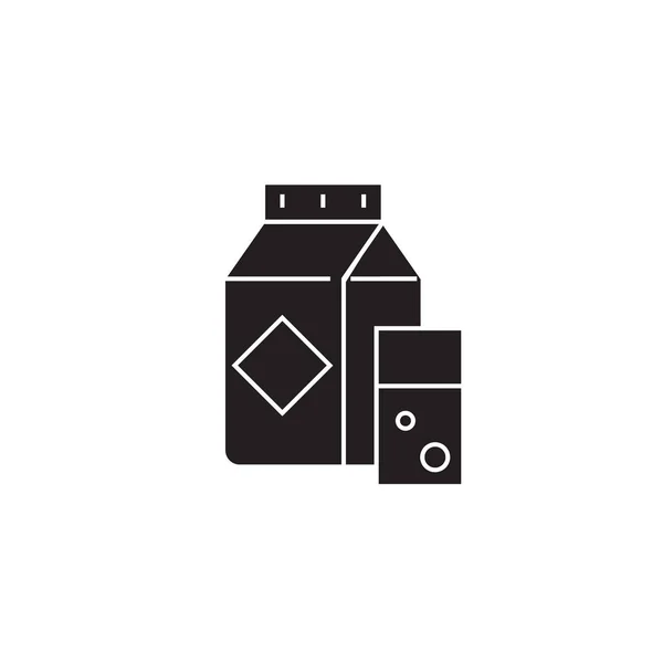 Melk karton zwart vector concept pictogram. Melk karton platte illustratie, teken — Stockvector
