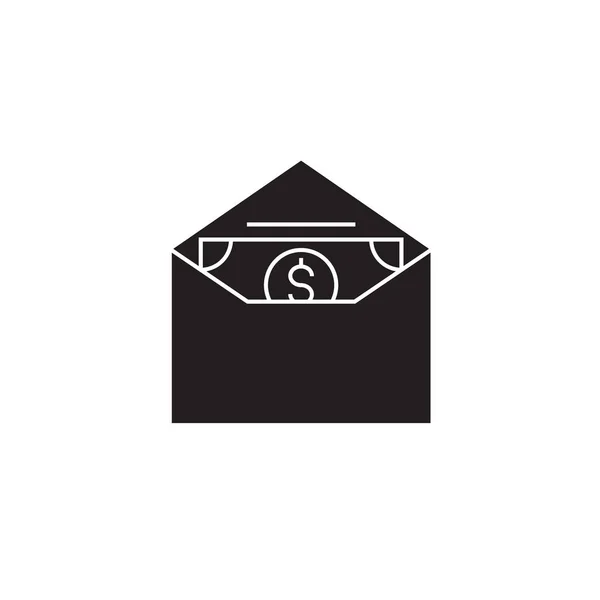 Geld in einem Umschlag schwarzer Vektor-Konzept-Symbol. Geld in einem Umschlag flache Abbildung, Zeichen — Stockvektor