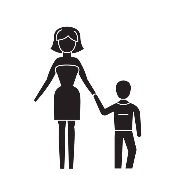 Mother and son black vector concept icon. Mother and son flat illustration, sign — Stock Vector