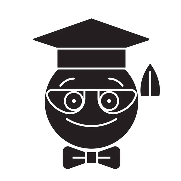 Hloupý student emoji černé vektor koncept ikona. Hloupý student emoji plochý ilustrace, znamení — Stockový vektor