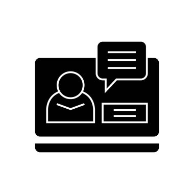 Online konferans siyah vektör kavramı simge. Online konferans düz illüstrasyon işareti