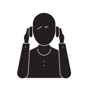 Kişi giyen kulaklık vektör kavramı simge siyah. Kulaklık düz illüstrasyon işareti giyen kişi