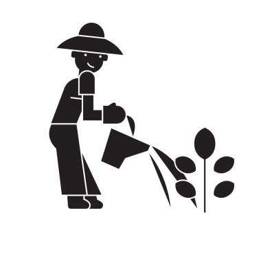 Bitki bakımı siyah vektör kavramı simge. Bitki bakımı düz illüstrasyon, işareti