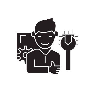 Profesyonel hizmet siyah vektör kavramı simge. Profesyonel hizmet düz illüstrasyon, işareti