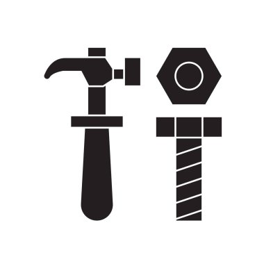 Vida ve cıvata siyah vektör kavramı simge. Vida ve cıvata düz illüstrasyon işareti