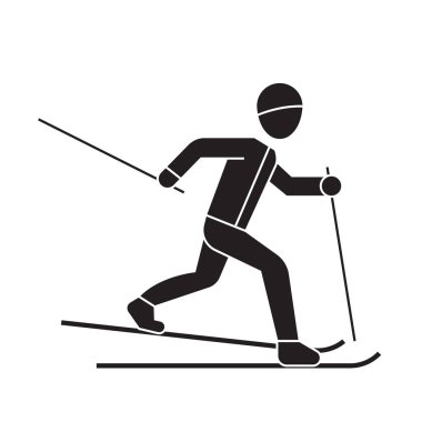 Kayak kişi siyah vektör kavramı simge. Kayak kişi düz illüstrasyon, işareti