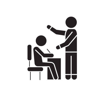 Proccess öğretim, öğrenci ve öğretmen siyah kavramı simge vektör. Öğretim proccess, öğrenci ve öğretmen düz illüstrasyon, işareti