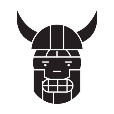 Viking emoji siyah vektör kavramı simge. Viking emoji düz illüstrasyon, işareti