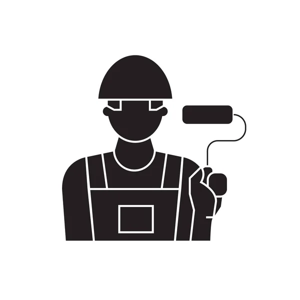 Painter decorator black vector concept icon. Painter decorator flat illustration, sign