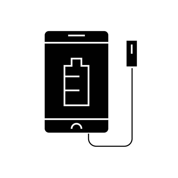 Phone charging black vector concept icon. Phone charging flat illustration, sign — Stock Vector