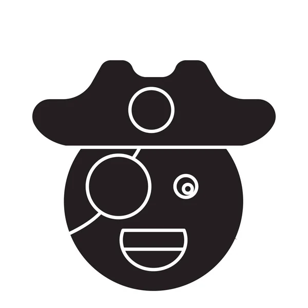 Icono Concepto Vector Negro Emoji Pirata Emoji Pirata Plana Ilustración — Vector de stock