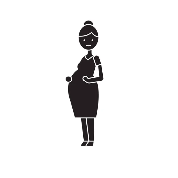 Pregnant woman black vector concept icon. Pregnant woman flat illustration, sign — Stock Vector