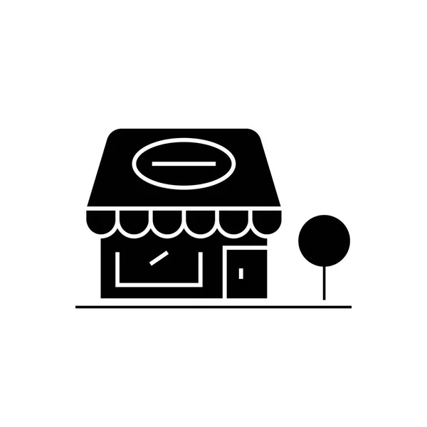 Icono de concepto de vector negro de tienda minorista. Tienda al por menor ilustración plana, signo — Vector de stock