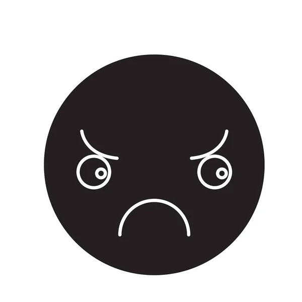 Triest emoji zwarte vector concept pictogram. Triest emoji platte illustratie, teken — Stockvector