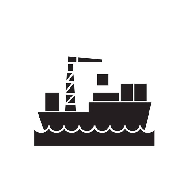 Hajózási konténer fekete vektor-koncepció ikon. Hajózási konténer lapos illusztráció, jel — Stock Vector