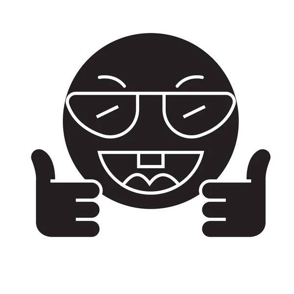 Mostrando ok emoji vetor preto ícone conceito. Mostrando ok emoji plana ilustração, sinal — Vetor de Stock