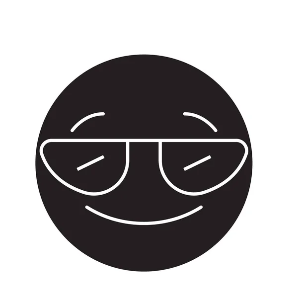 Smiling emoji with sunglasses  black vector concept icon. Smiling emoji with sunglasses  flat illustration, sign — Stock Vector